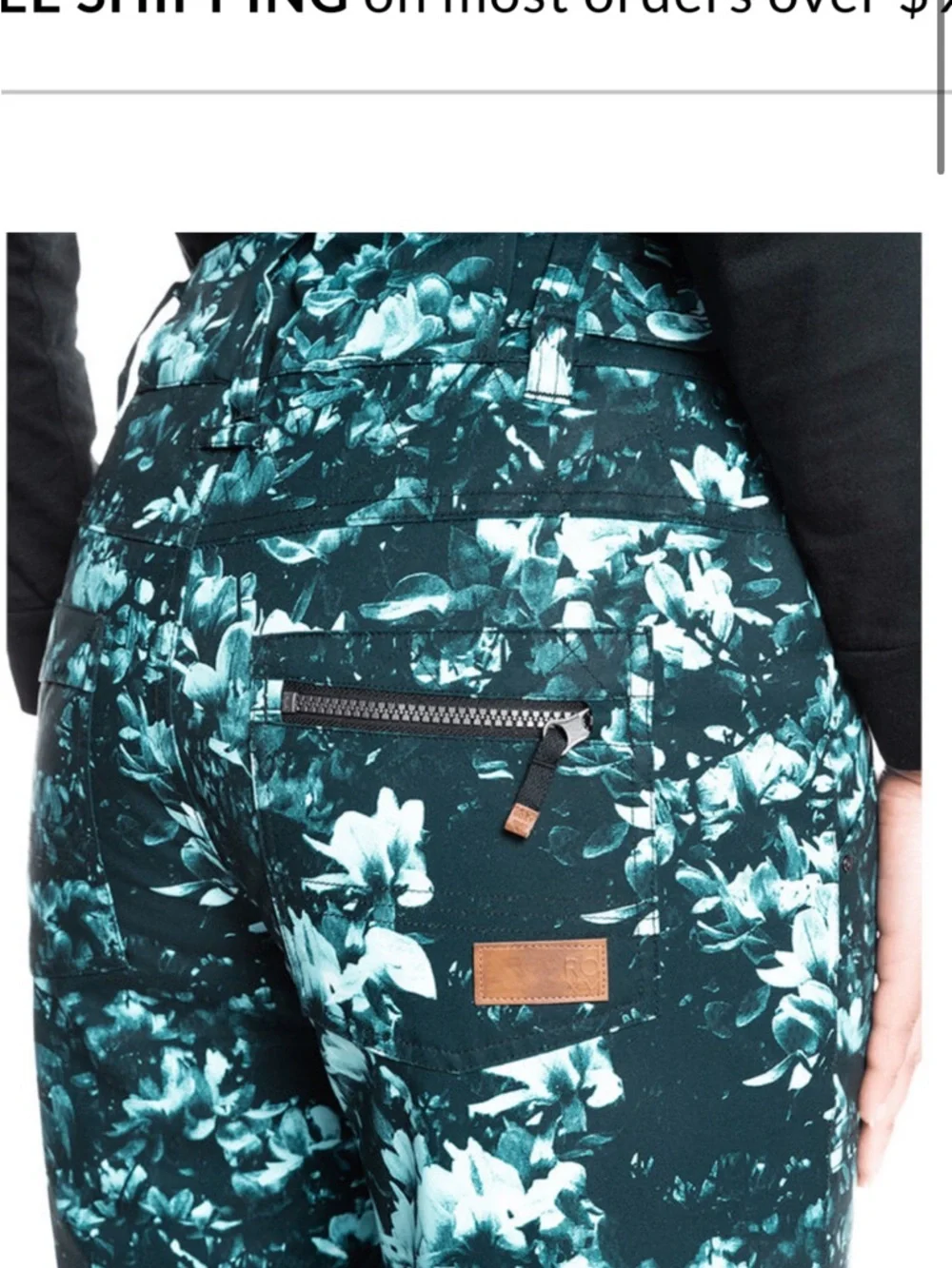 Roxy Nadia Printed Flower Women's Snowboard Pants - True Black Akio, Size Large - Picture 3 of 15